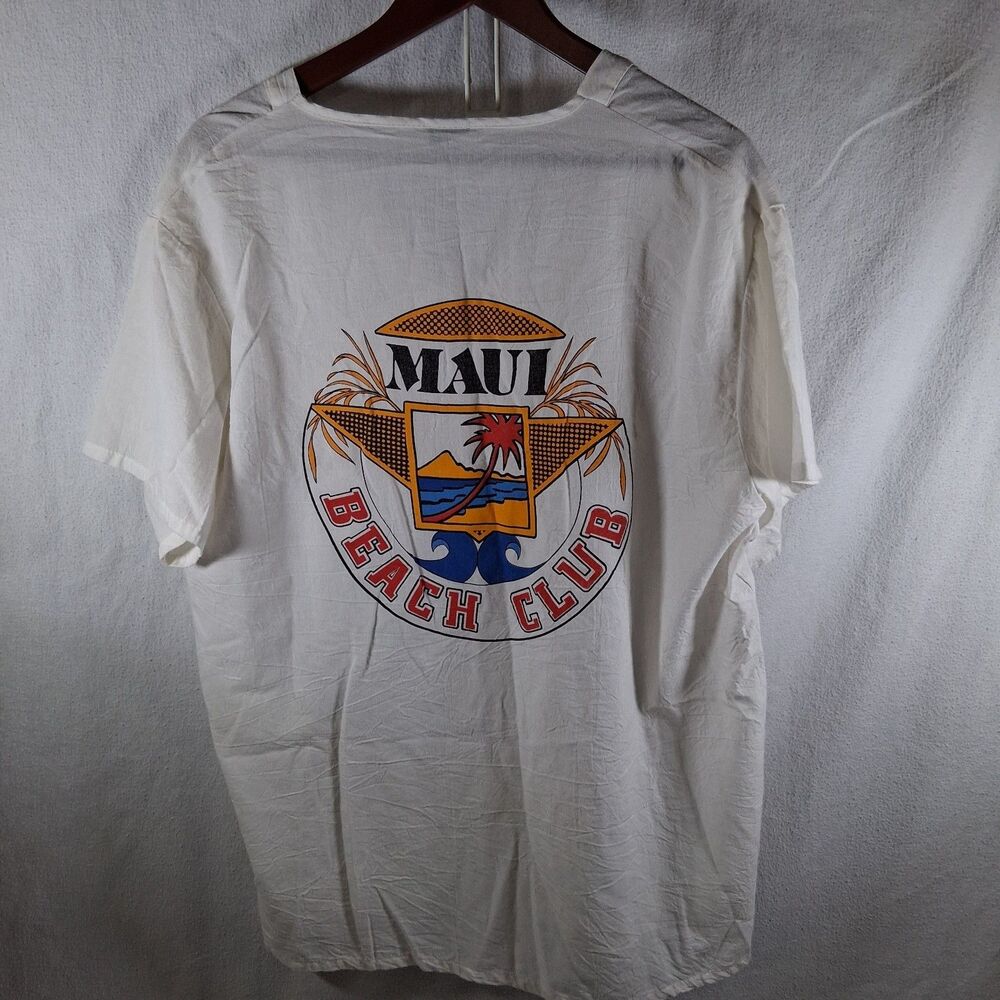 Vintage Shirt Hawaii Maui Beach Club M 100% Cotton Woven Top Half By Tropics 80s